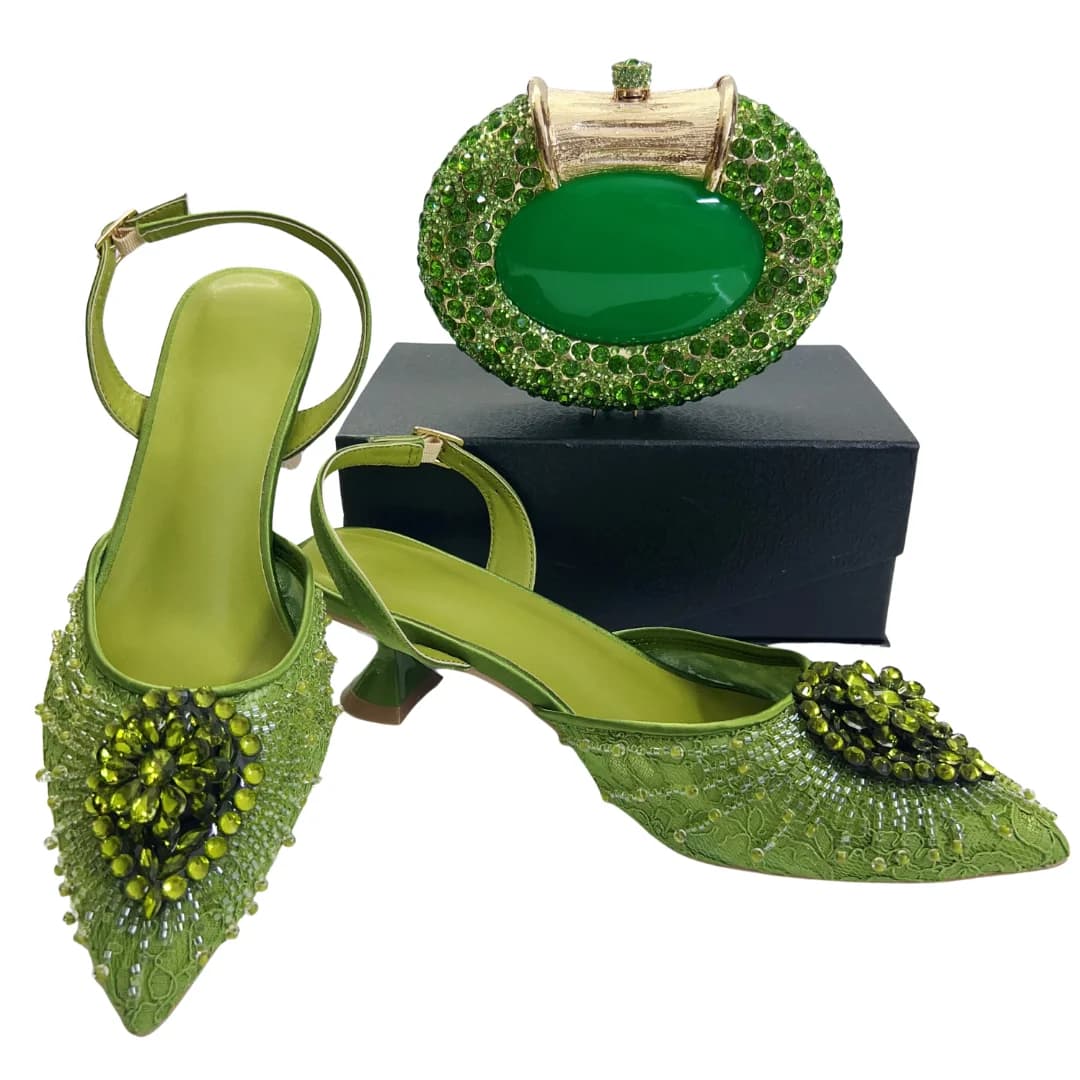 Italian Design Evening Shoes with Sets for African Weddings and Wedding Occasions, Women's Shoes with Embroidery in Lace and beads