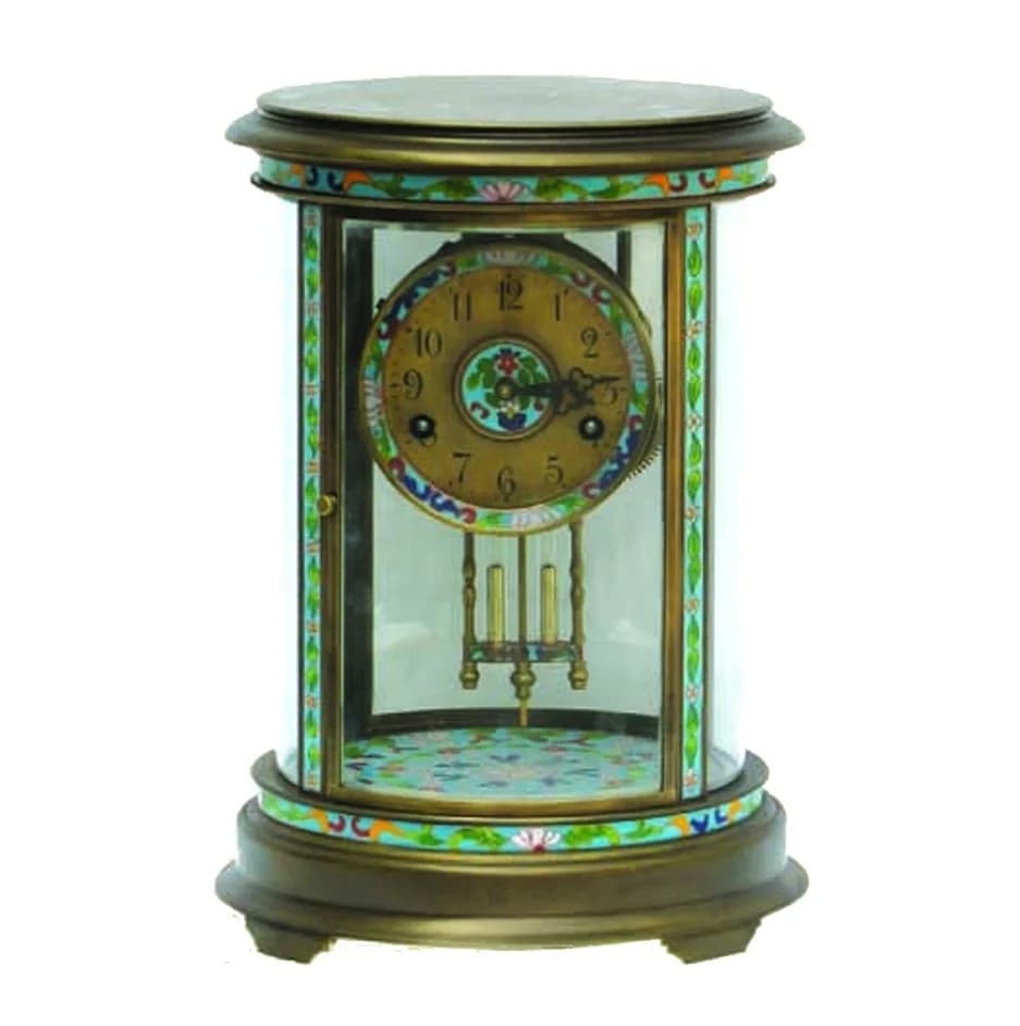antico rotondo a forma di padiglione in ottone smaltato quadrante a doppio cilindro pendolo sorprendente campana