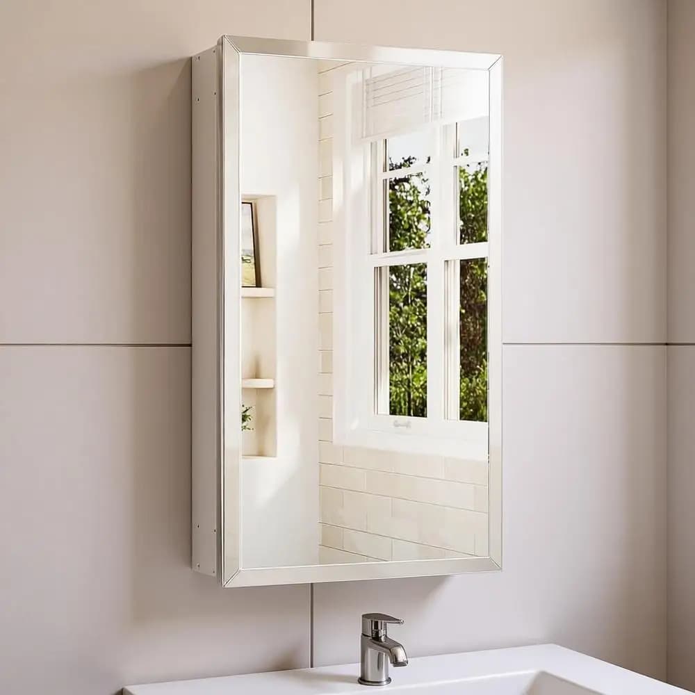 15 x 26 Armadietti per medicinali a specchio per bagno con specchio smussato temperato Armadietto per medicinali bianco Armadietto in alluminio Cerniere DTC,