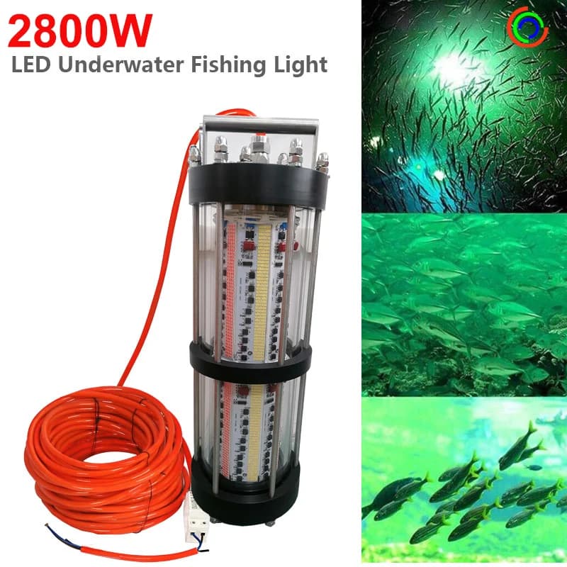 Luce Subacquea a LED per Pesca 220V 2800W, Accessorio per Pesca in Mare, Luce Verde per Attirare i Pesci