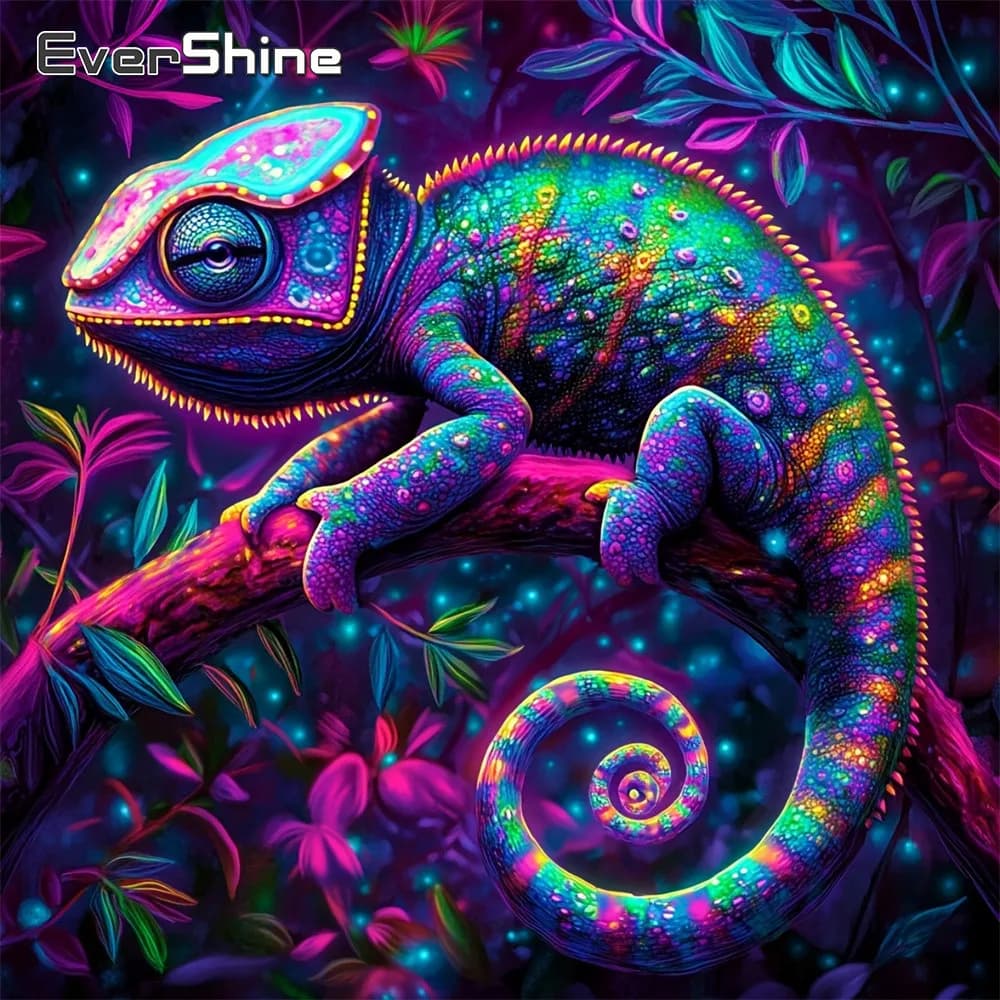 EverShine Diamond Embroidery Chameleon Full Drill Square Painting Animal Rhinestones Picture Mosaic Tree Wall Art