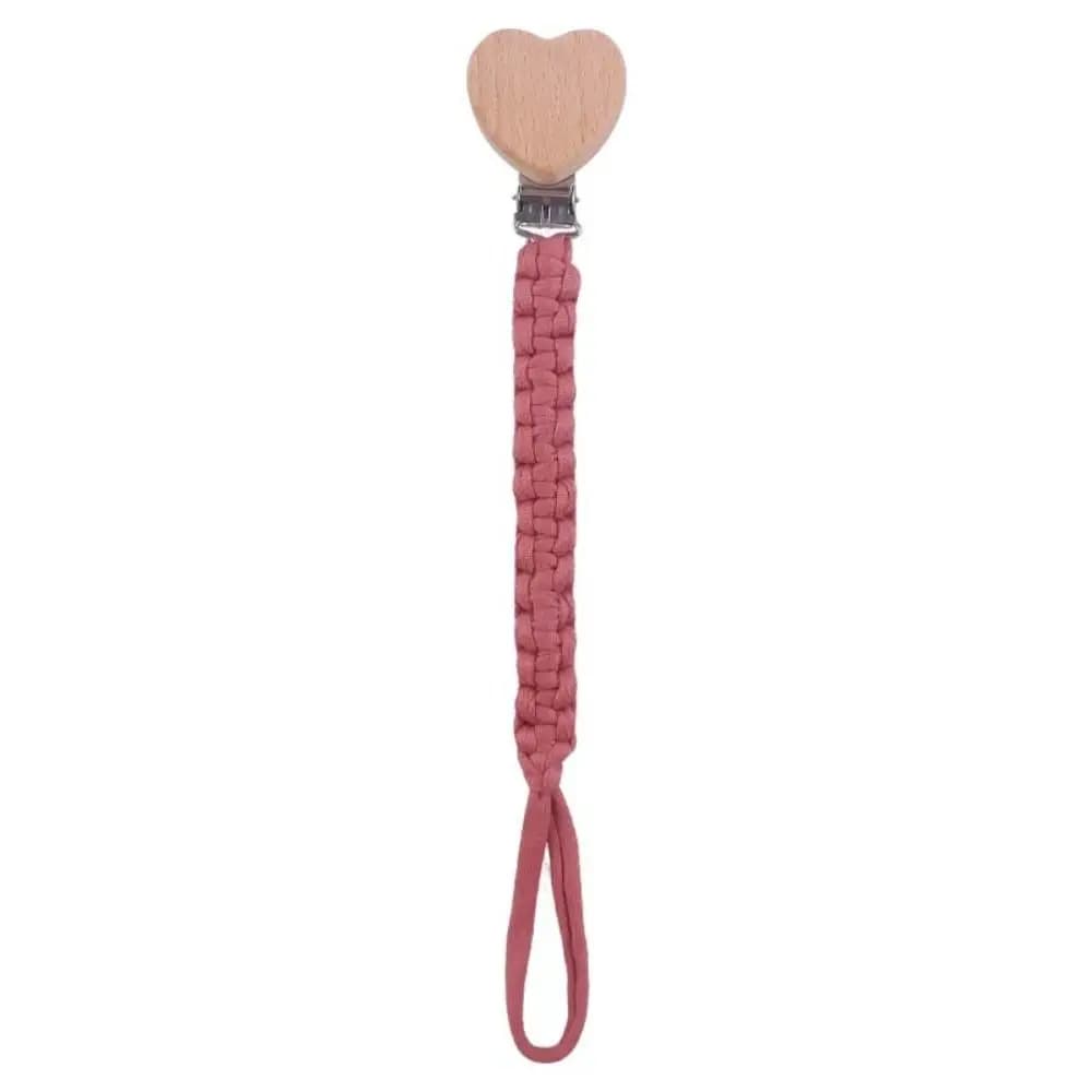 Clip per porta capezzoli per bambini Clip per porta ciuccio in legno a forma di cuore Catena per ciuccio per bambini Massaggiagengive per bambini Cinghie per giocattoli Clip per ciuccio