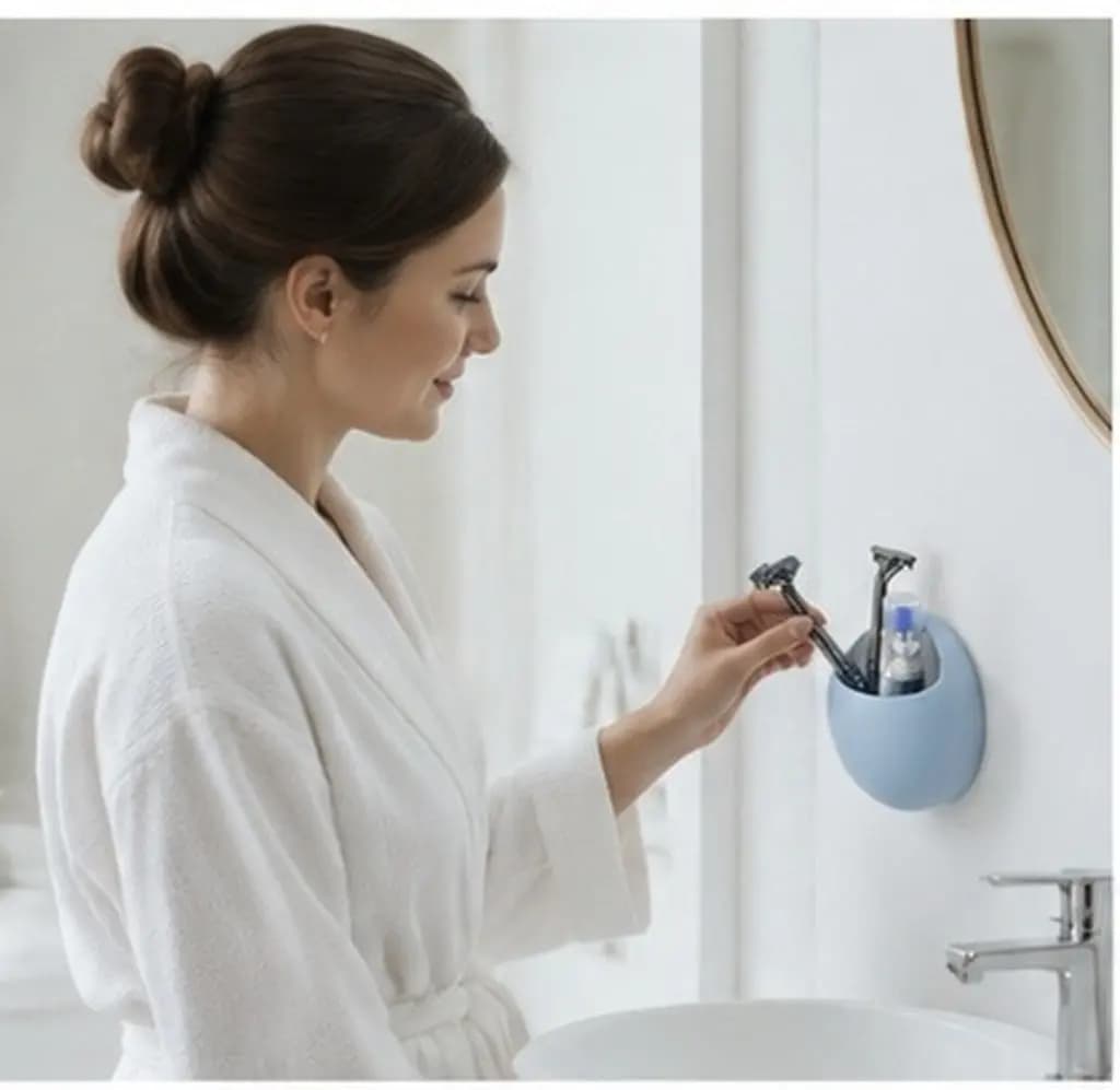 Light Blue Semi-Circle Wall-Mounted Toothbrush Holder Razor Storage Box Creative Bathroom Accessories Organizer