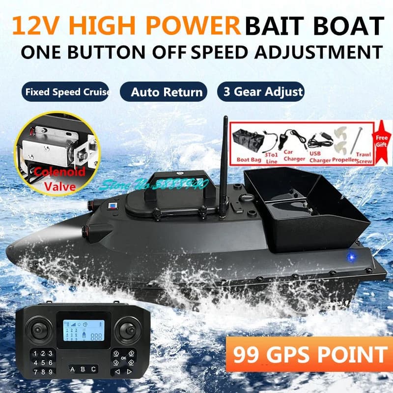 Barca da Pesca RC con GPS 99, Ritorno Automatico, 600M, 55CM, 2.5KG, Valvola Solenoide, Rete e Sgancio Automatico, Telecomando