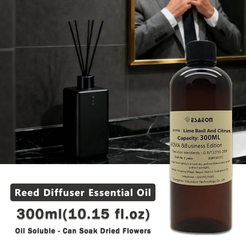 ESAEON 300ml (10.15 fl.oz) Olio Essenziale di Lime, Basilico e Agrumi - Per Diffusori a Bastoncino, Aromaterapia Senza Fiamma e Diffusori Senza Acqua