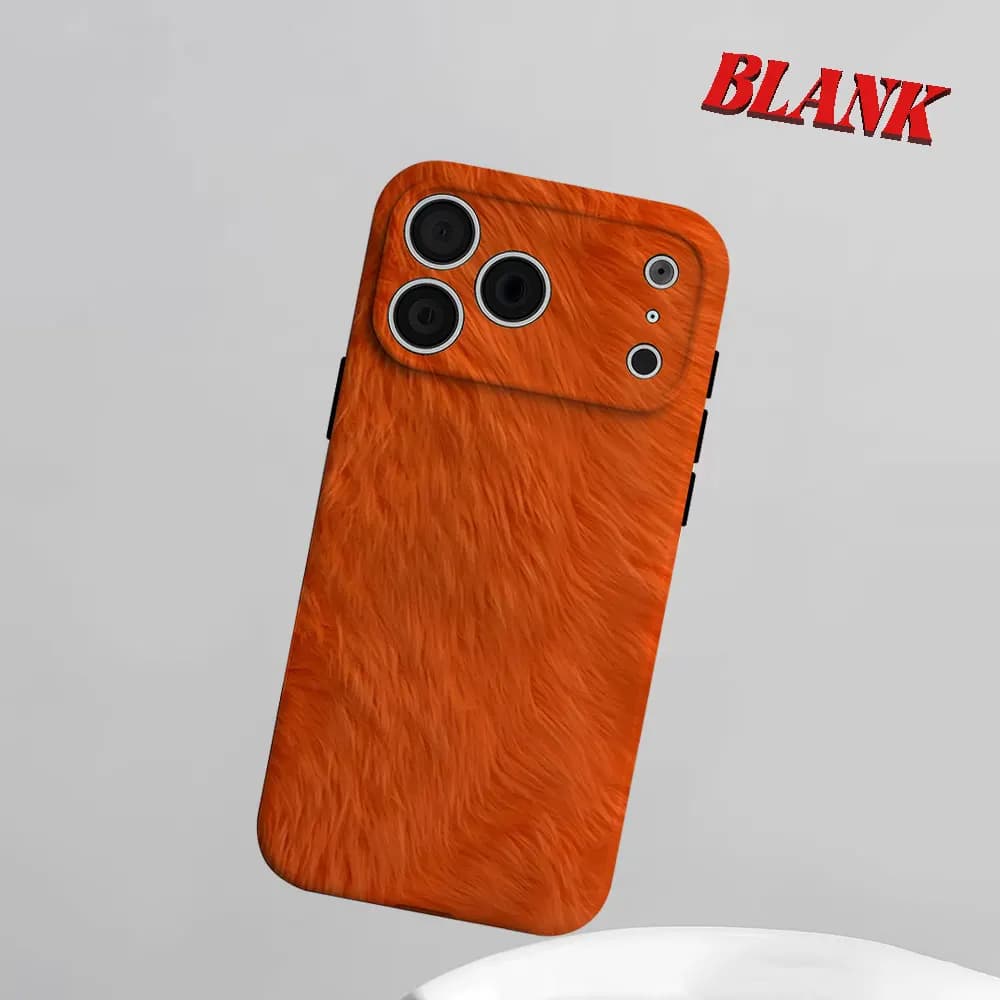 Custodia per telefono 2-in-1 con texture effetto pelliccia arancione per iPhone 17 16 15 14 13 Pro Max Air 16e INS, cover rigida in PC con bumper e motivo floreale