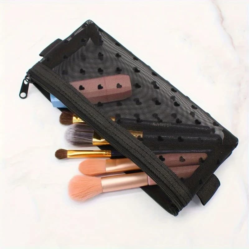 2 Pezzi Borsa da Viaggio per Trucchi da Donna, Organizer in Rete Trasparente per Cosmetici e Articoli da Toilette, Design a Cuore, alla Moda