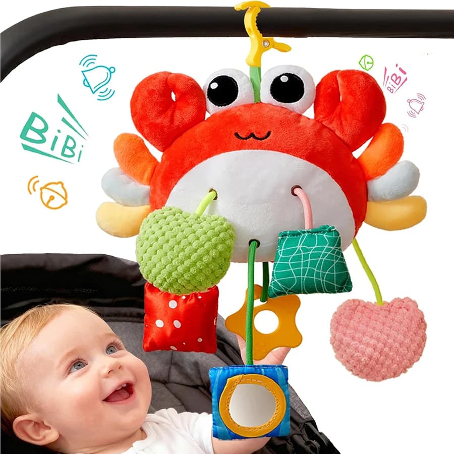 Giocattolo per seggiolino auto per bambini, giocattoli per bambini 0-6 mesi Giocattoli per neonati, giocattolo sensoriale per neonati con sonagli e specchio, giocattoli per passeggino Giocattoli appesi