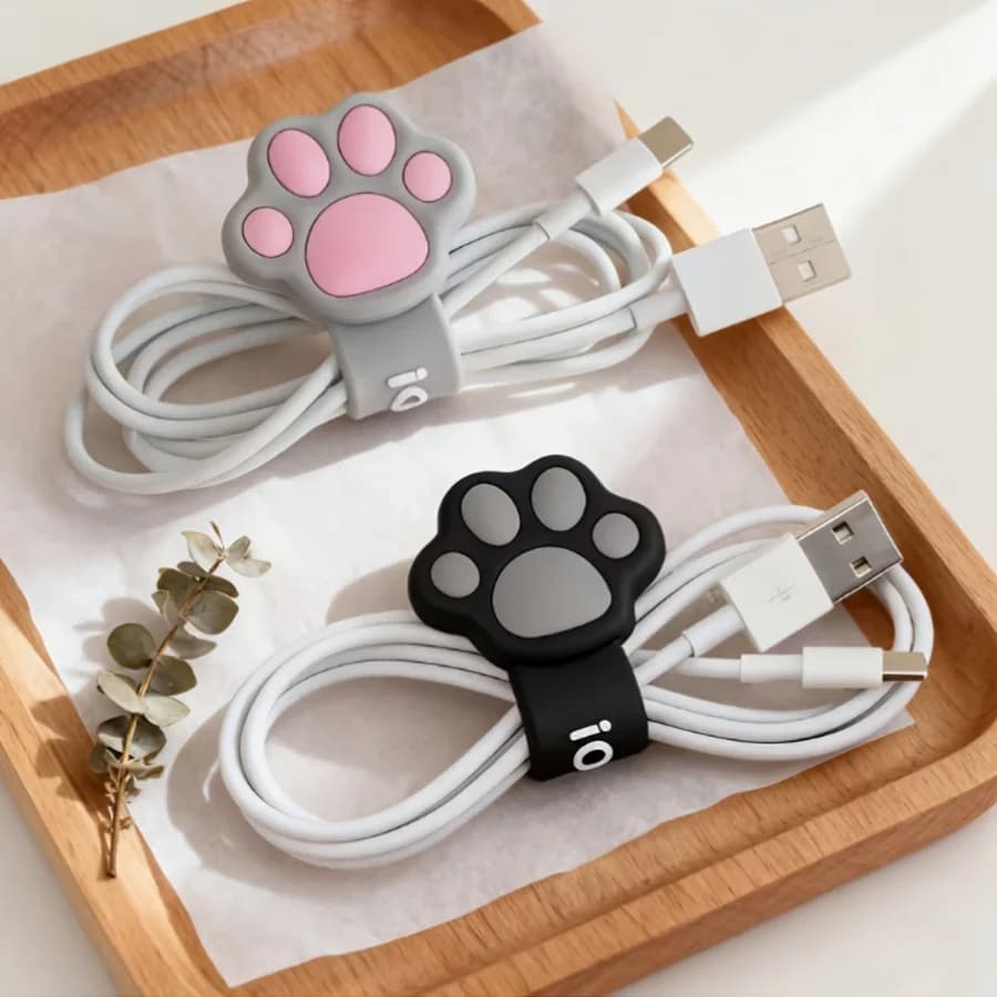 2 pezzi di avvolgicavi a forma di zampa di gatto per auricolari, cavi dati e cavi di ricarica, organizer portatile e pratico per cavi auricolari.
