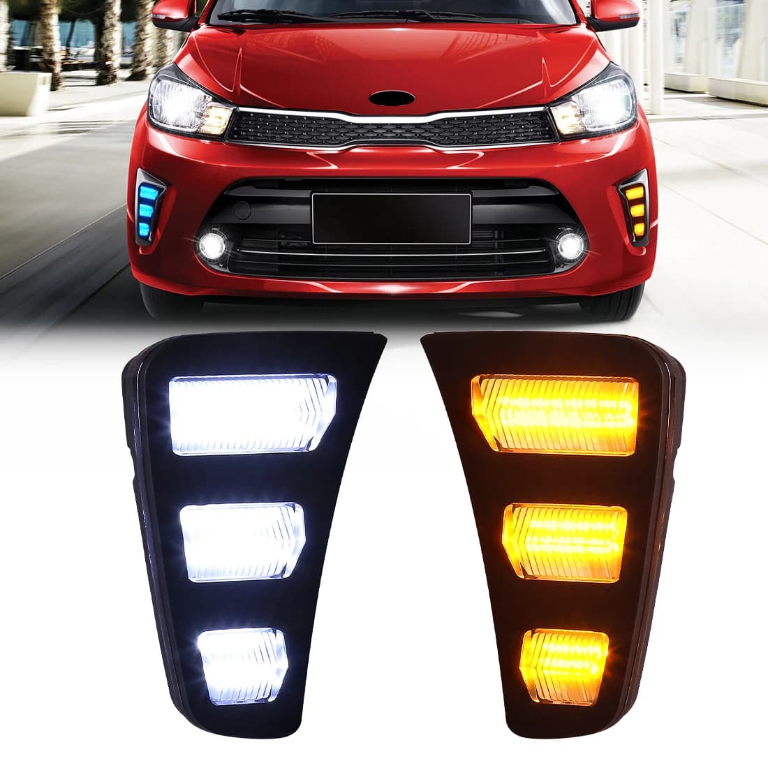 Auto LED Luce di marcia diurna per Kia Pegas 2018 2019 Fendinebbia anteriore Indicatore di direzione dinamico Luce Bianco Giallo Blu 12V Accessori
