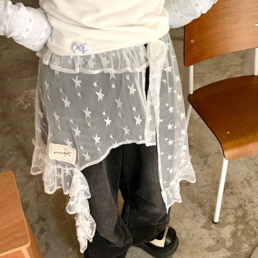 Minigonna vintage in pizzo a stella Gonna irregolare in garza a vita alta Gonna con bordo arricciato in stile giapponese con lacci Streetwear