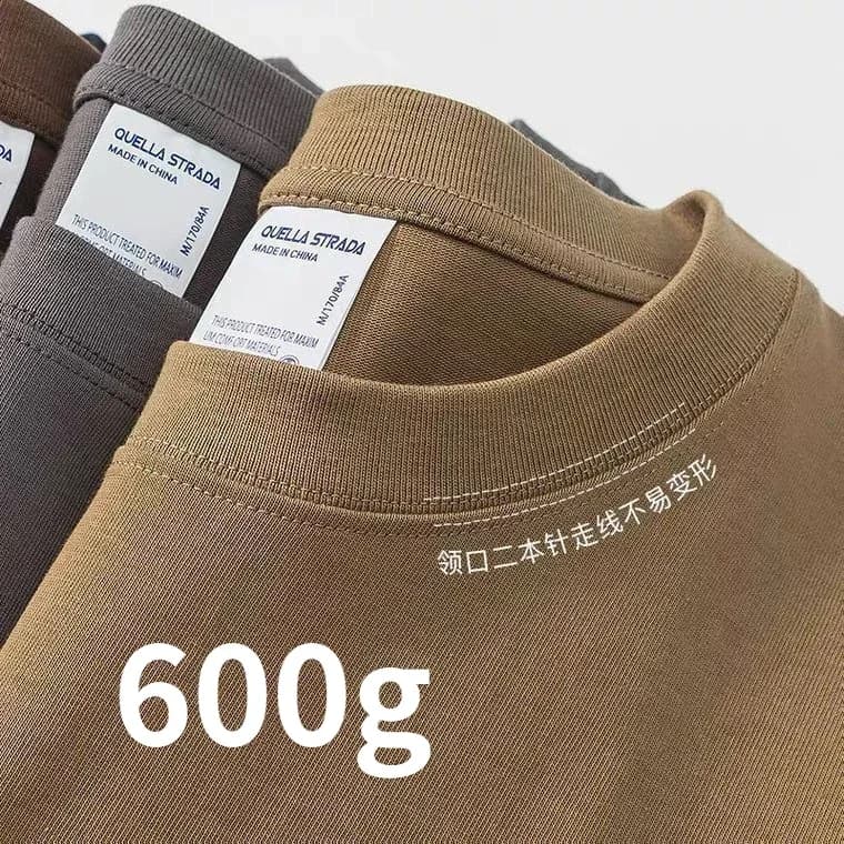 T-shirt in cotone pesante da 600 g per uomo e donna T-shirt in puro cotone a fibra lunga ispessito a maniche lunghe a tre pin Peso alto di fascia alta