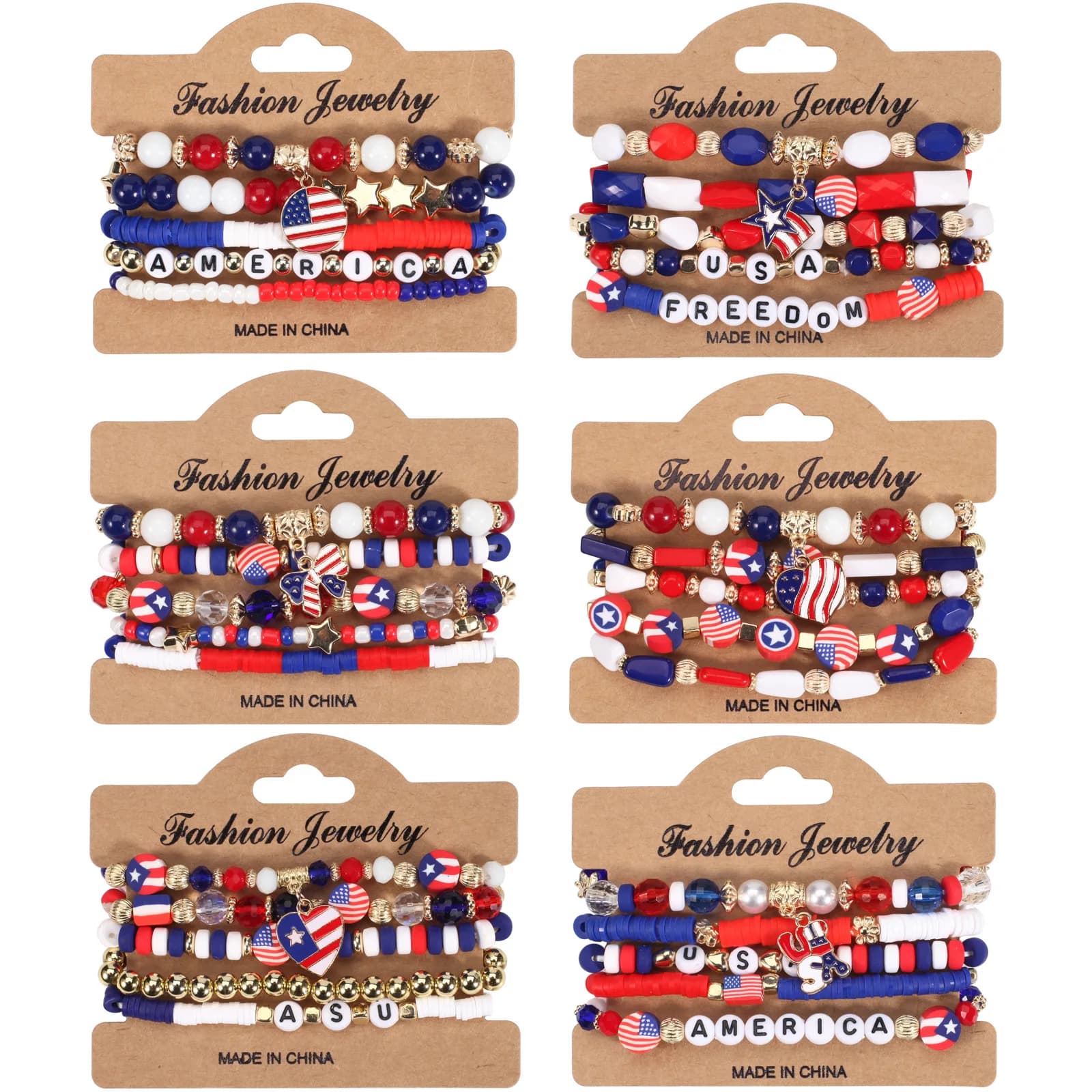 Bracciale con perline in argilla polimerica di cristallo Yori Bracciale con bandiera americana per il Giorno dell'Indipendenza Regali commemorativi per le vacanze