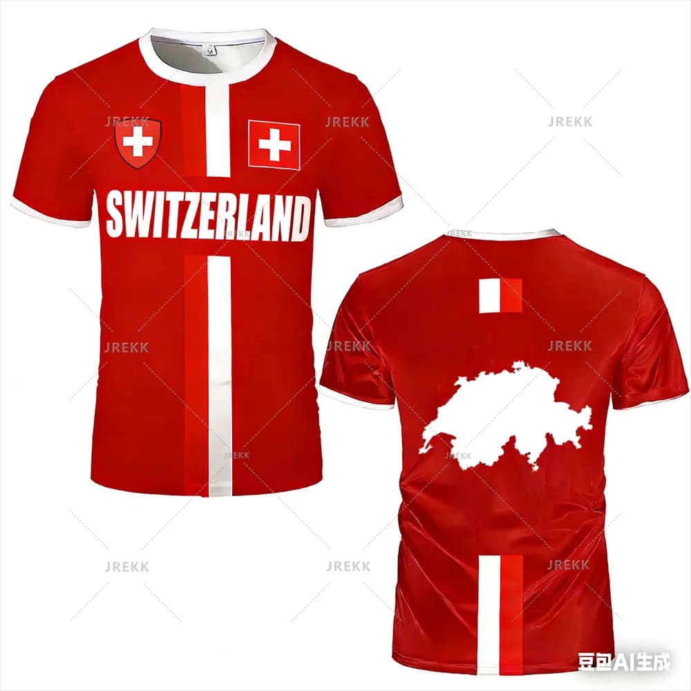 Maglia da Calcio con Motivo Bandiera Svizzera, Jersey Sportiva Unisex ad Asciugatura Rapida, Uniforme di Squadra