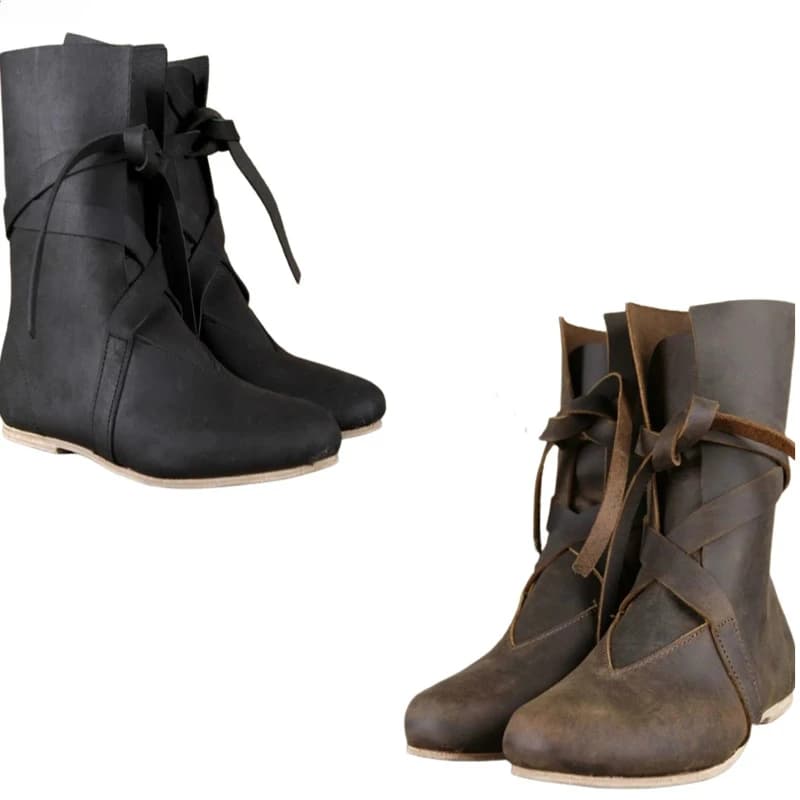 Scarpe Medievali da Uomo, Stivali Rinascimentali in Pelle con Lacci, Scarpe Vintage da Pirata e Vichingo per Feste di Halloween