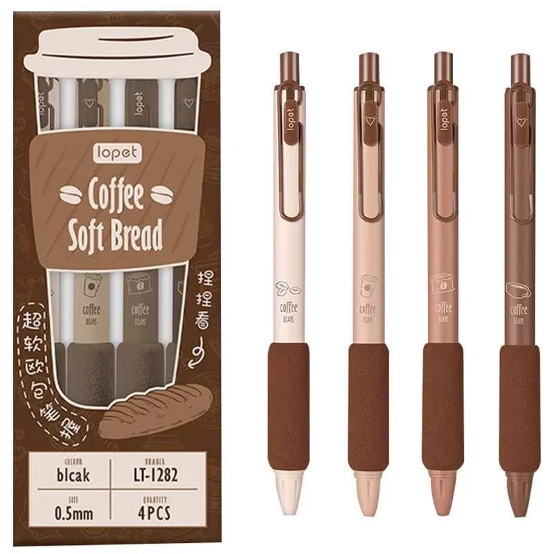 4 pz/set Semplice Caffè Penna Neutra 0.5mm Pressato Penna Acqua Nera Per I Bambini Ufficio Scuola Penne Gel