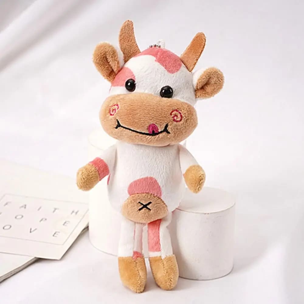 Portachiavi Peluche Mucca da Latte, Morbido in Cotone PP, Portachiavi Mucca Maculata, Creativo Cartone Animato, Animale di Peluche, Bambola Imbottita, Portachiavi