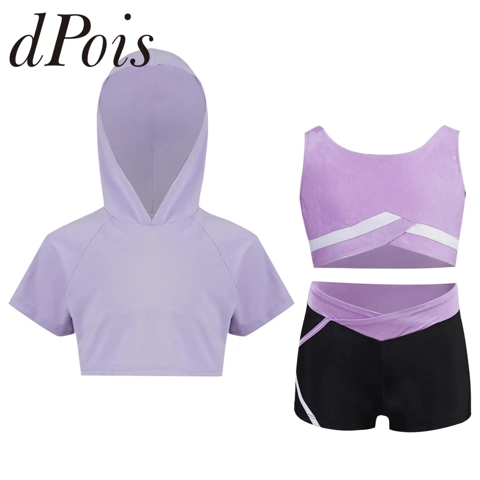 Bambini ragazze sport Set manica corta Cropped felpa con cappuccio senza maniche gilet pantaloncini tuta abbigliamento sportivo per bambini allenamento tute Fitness