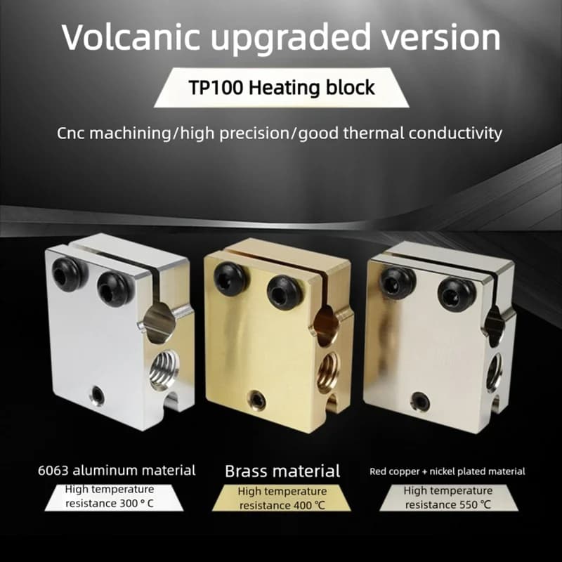 1 pz di Alta Qualità V6 Vulcano In Alluminio o Ottone Rame Placcato Blocco di Calore per PT100 HT-100K Hotend 3D Stampante Estrusore Blocco Riscaldato