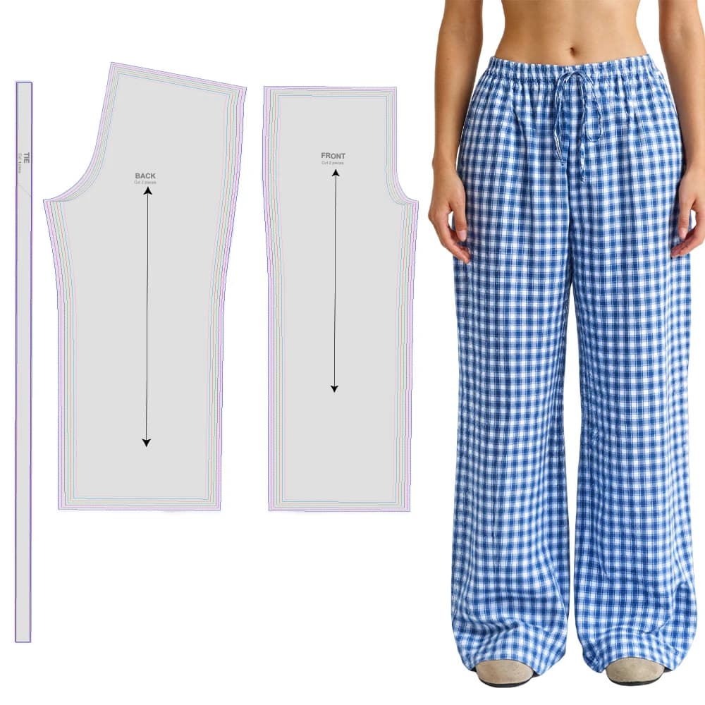 Modelli di cucito per pantaloni scozzesi da donna in 7 taglie (XS-XXXL), kit da cucito per principianti per abbigliamento femminile