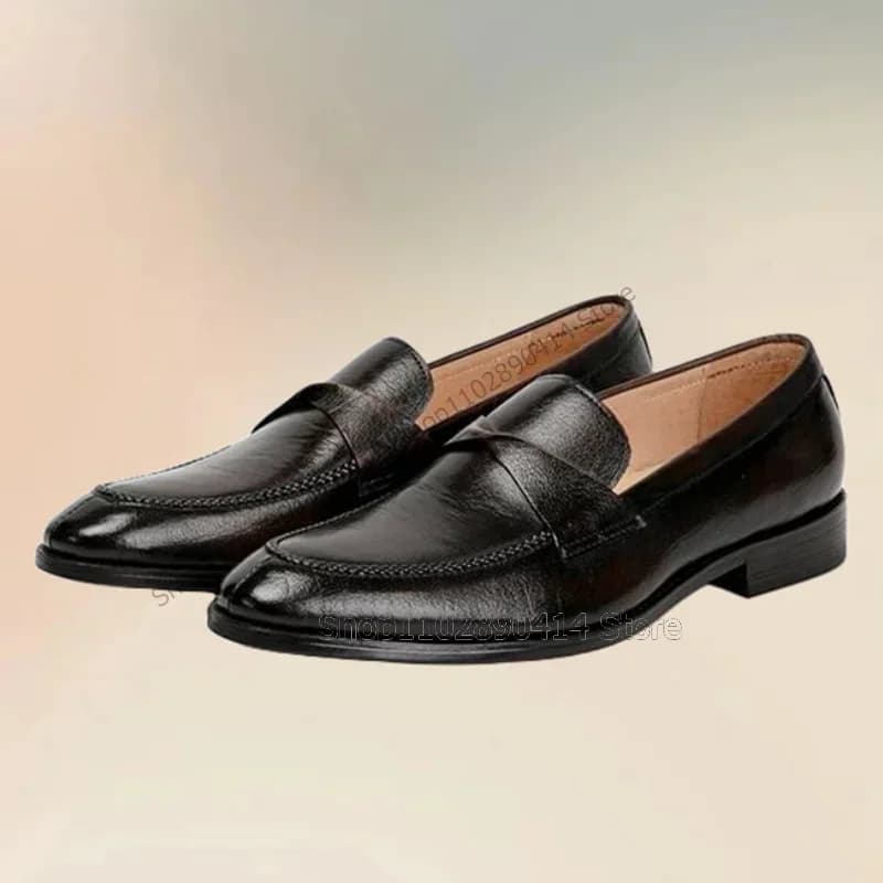 Brown Black Sewing Design Low Top Men Loafers Fashion Slip On Male Shoes Luxurious Handmade Party Banquet Office Men Dress Shoes