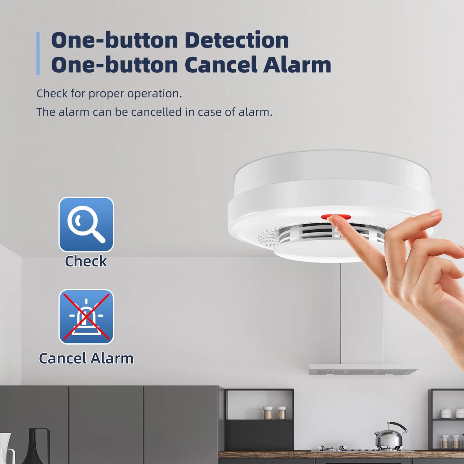 Smoke Detector Alarms 360 Degree Detection High Sensitivity Sensing 433 Wireless Alarm Auto-Check for Home RV Hotel Air
