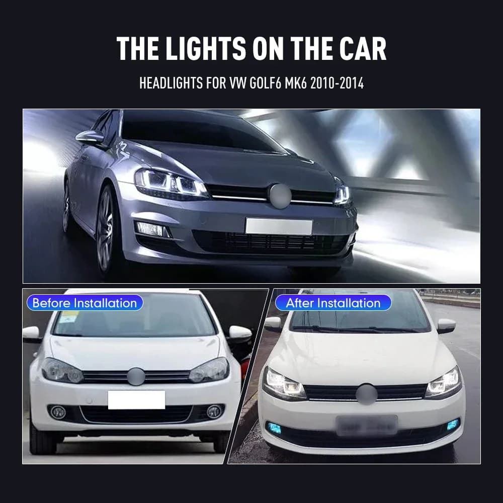 2 pieces Car Styling Front Lamp for VW Golf6 MK6 2010-2014 LED Headlight DRL Daylights Signal lights Car accessories