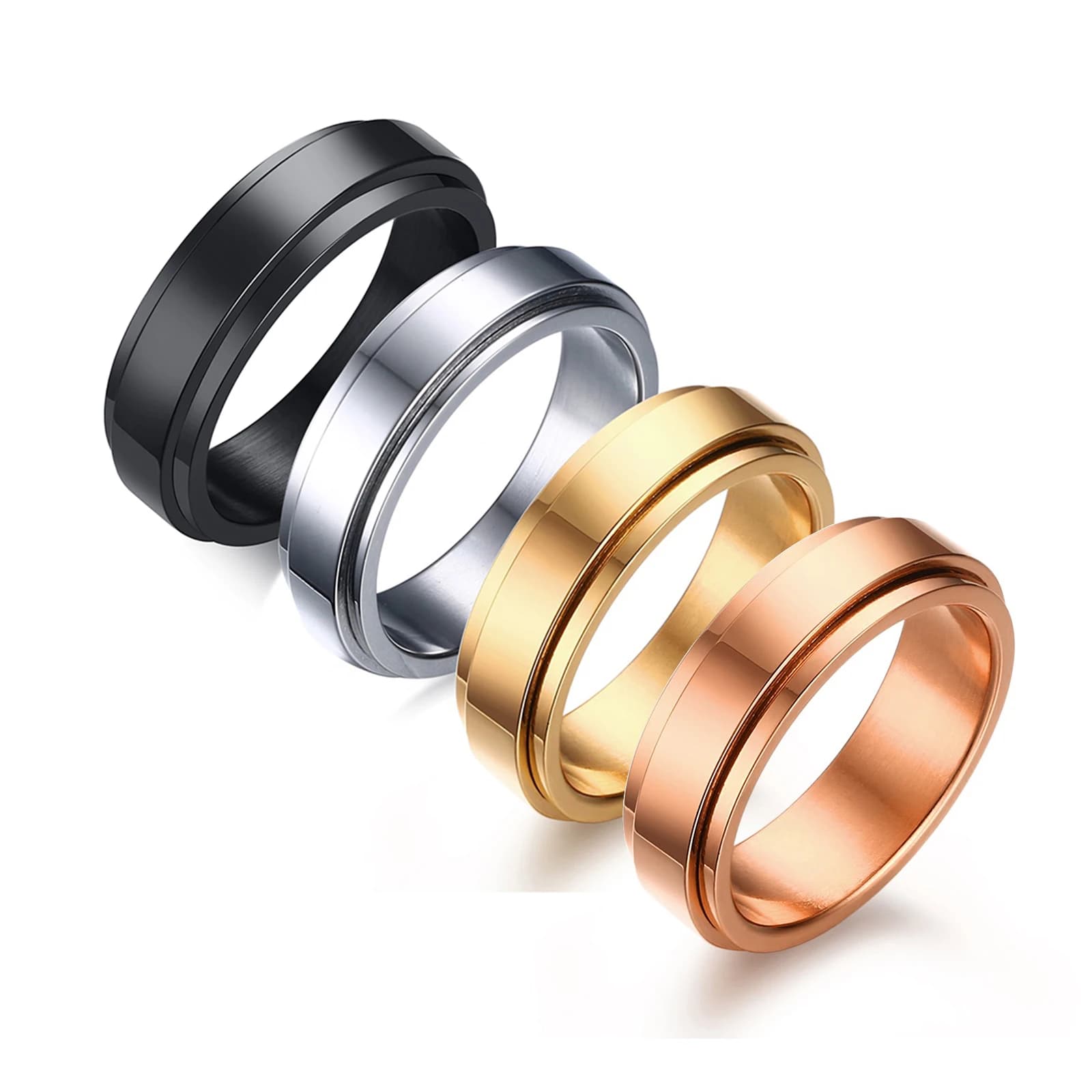Anello Fidget Spinner in acciaio inossidabile per uomini e donne, gioielli per l'ansia, taglia dalla 5 alla 12