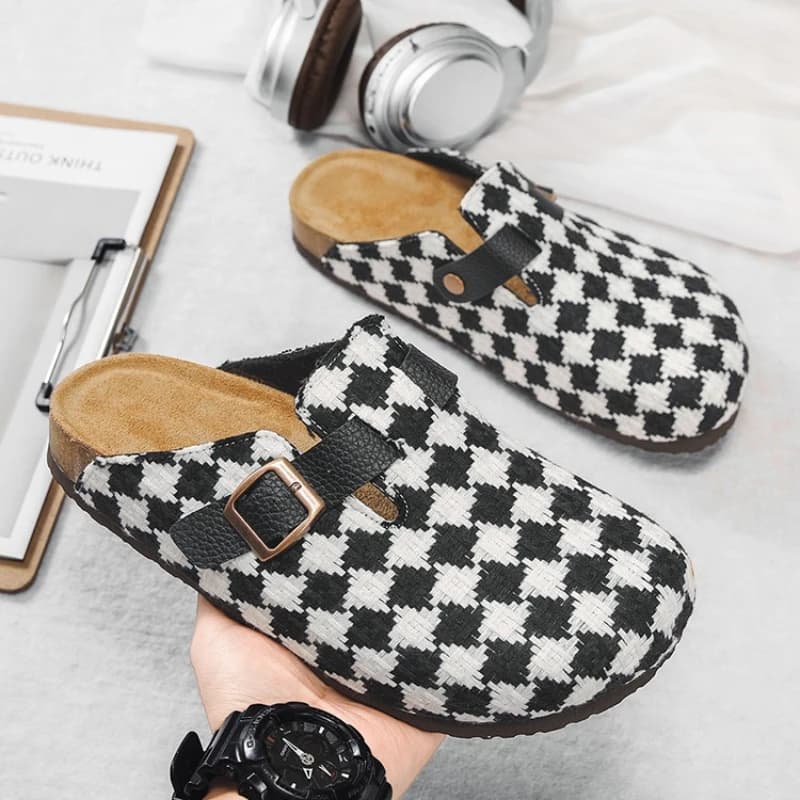 Ciabatte da donna con plateau, sandali con design a scacchiera, ciabatte comode da esterno per coppia, scarpe casual da interno, taglie forti 36-45