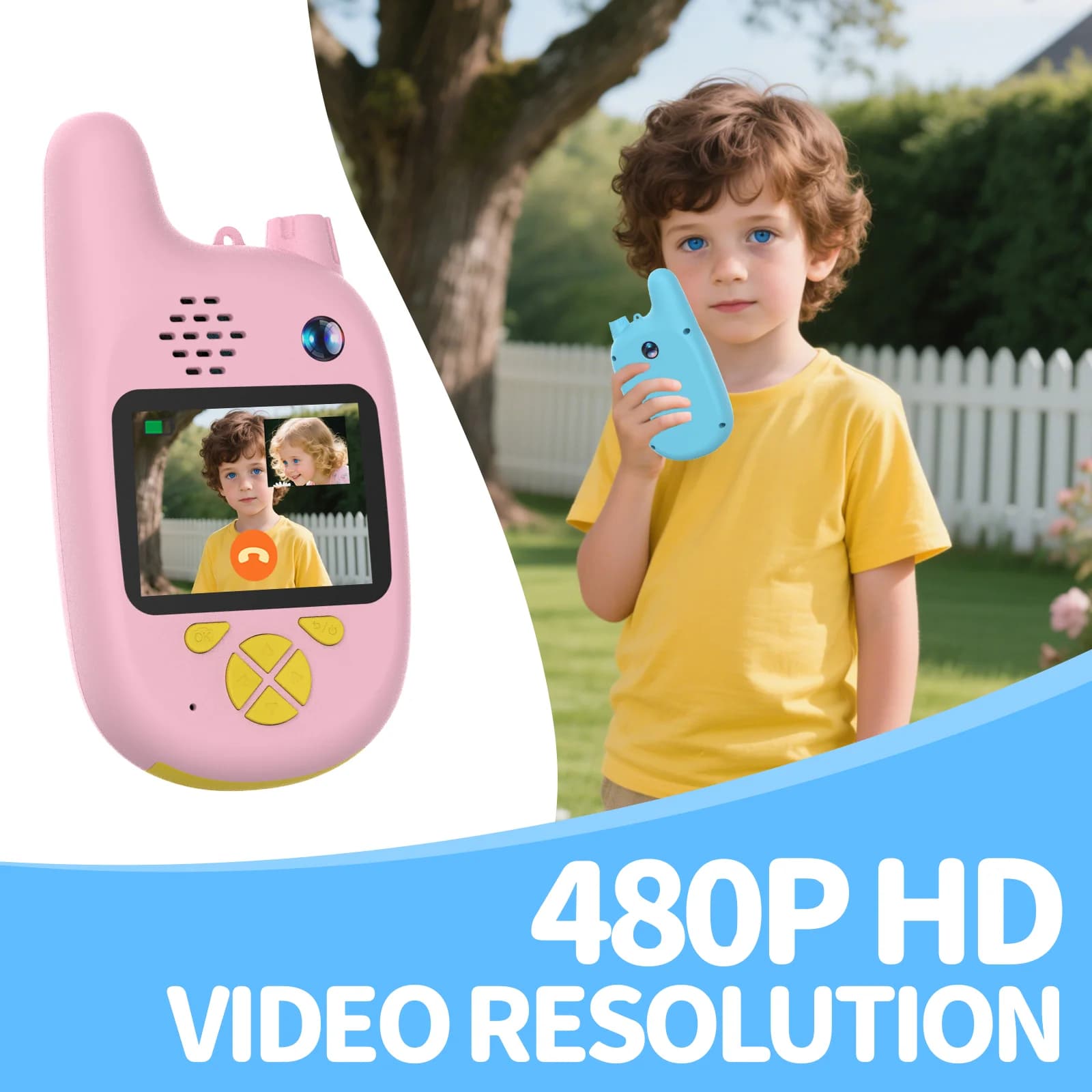 Walkie-Talkie Video per Bambini, Confezione da 2 con Schermo, Convertitore Vocale e Chat Video in Tempo Reale, Lunga Portata, Regalo per Bambini
