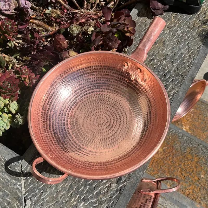 Pure Copper Customized Frying Pan Single Handled Wok Handmade Thick Gas/Induction Cook