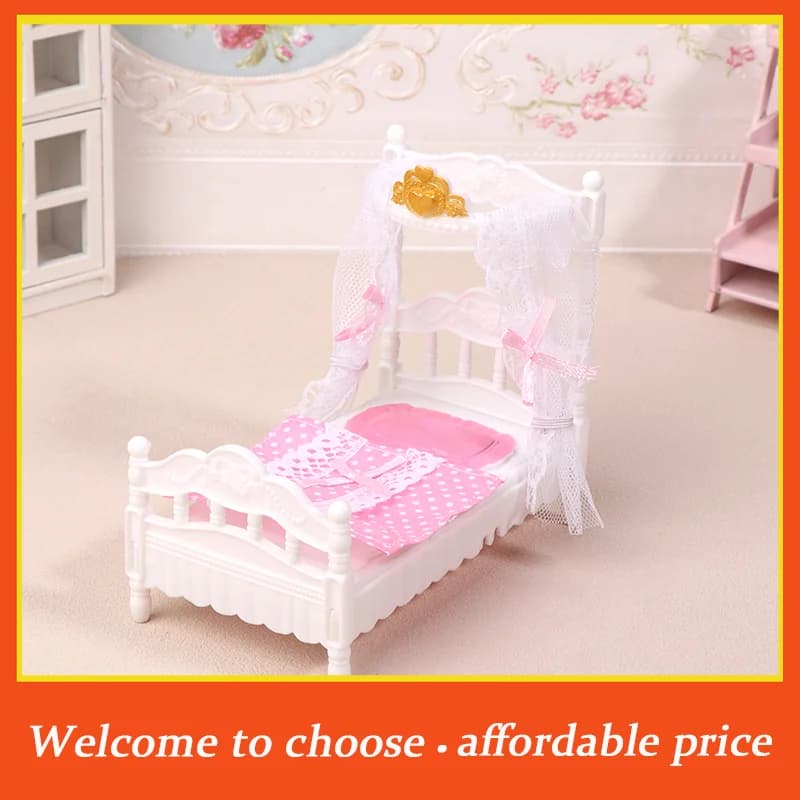 Set di Arredamento per Camera da Letto per Casa delle Bambole, Accessori per Casa delle Bambole 1/12, Letto da Principessa con Lenzuolo e Zanzariera