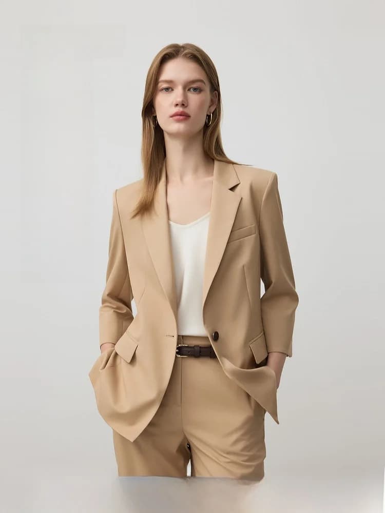 PRICH Giacca Elegante in Modal a Maniche Tre Quarti, Ideale per l'Ufficio, Abbigliamento Femminile Slim Fit Elasticizzato