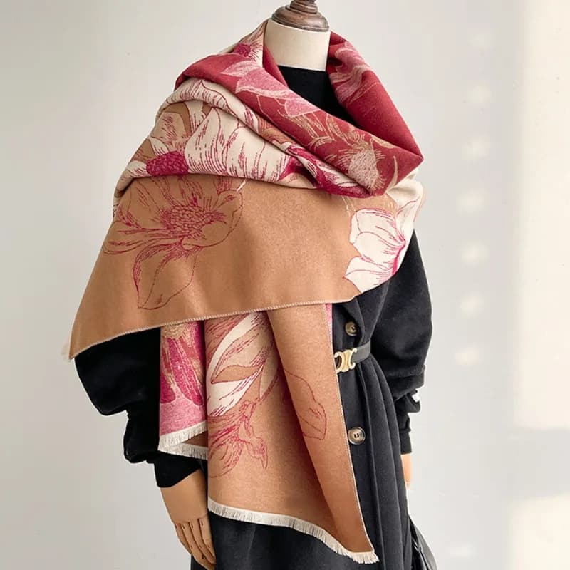 Women's scarf in traditional Chinese style 2026, new autumn winter collection, with mountain scenery and chrysanthemum, for ladies