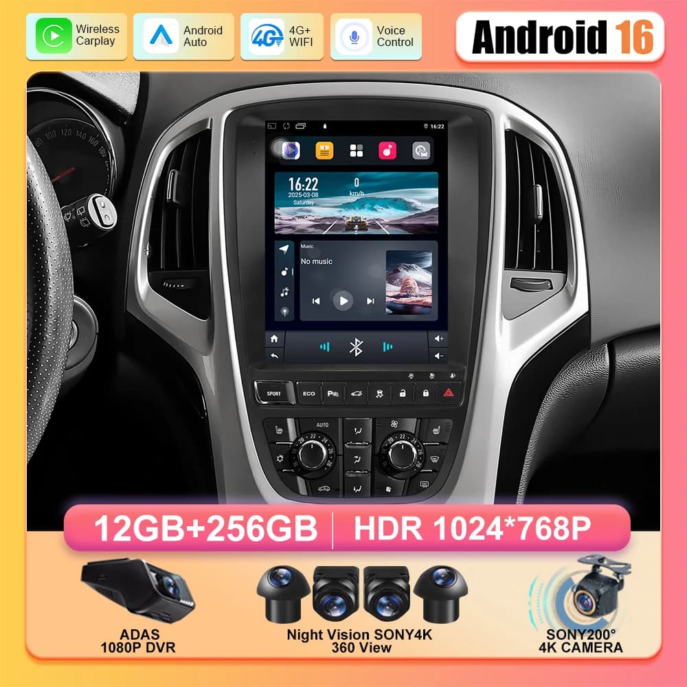 Autoradio Android 16 per Opel Astra J Vauxhall Holden Cascada 2009-2018 Schermo multimediale Navigazione GPS Auto Carplay ECO