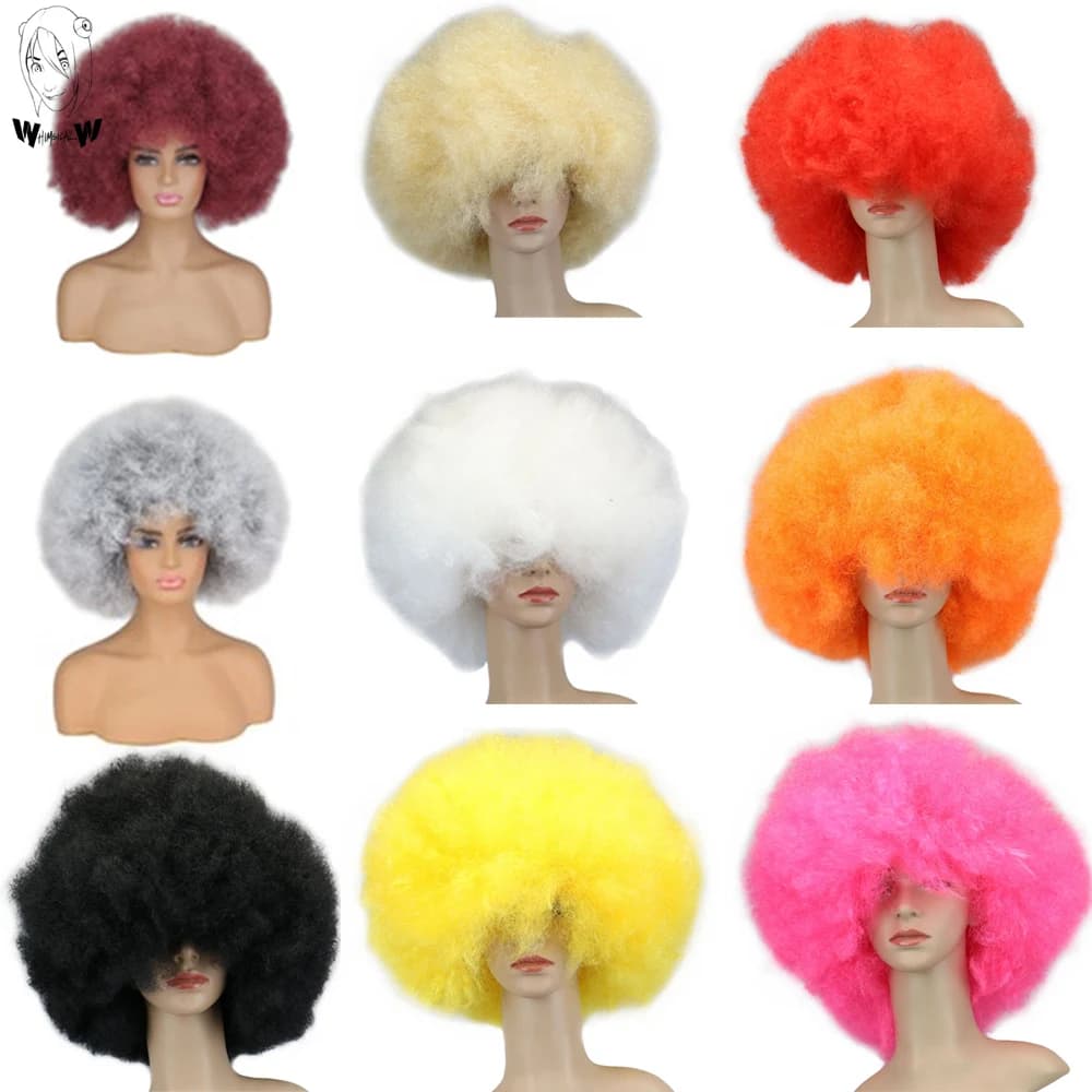 WHIMSICAL W Parrucca riccia afro crespa sintetica con frangia Parrucche corte per capelli soffici per donne nere Cosplay naturale