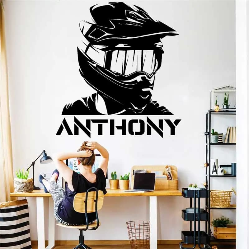 Wall decals motorcycle Custom name Motocross Racing bike games Decalcomanie for helmet Home Boys Room Wall Art Decor