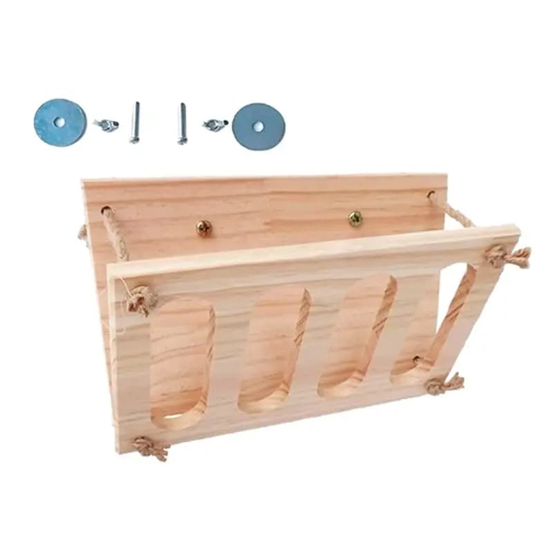 AEE8- Supporto per Fieno in Legno, Mangiatoia per Conigli e Piccoli Animali, Contenitore per Cibo con Ciotola in Legno