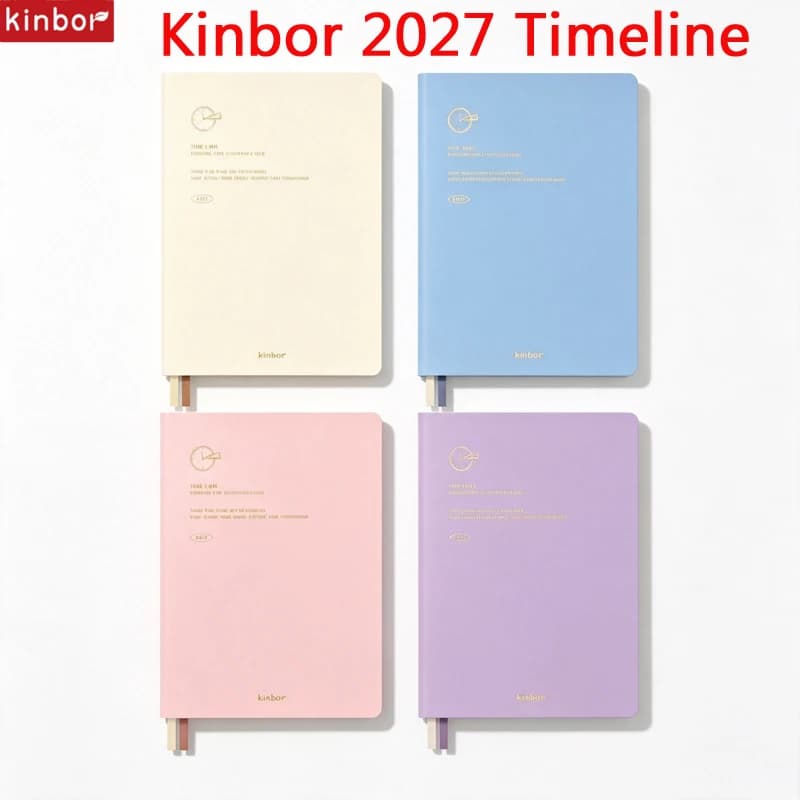 Kinbor A5 Daily Timeline Planner 2027,Soft PU Leather 52g Bachuan Paper 112 Sheets Yearly/Month/Weeks Plan Aesthetic Notebook