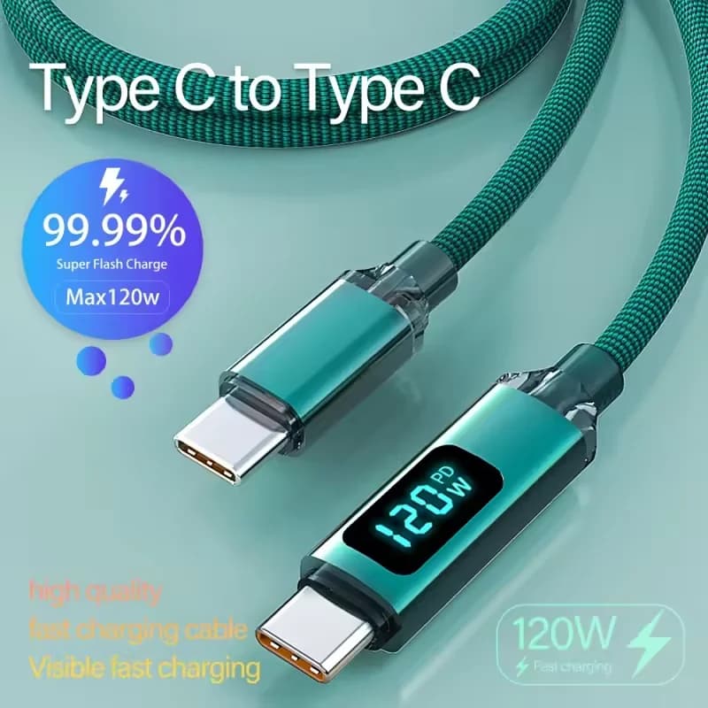 Nuovo cavo di ricarica super veloce da USB A a Type C da 120W con display digitale a LED per iPhone, Redmi, Xiaomi, Huawei, cavo dati per ricarica rapida