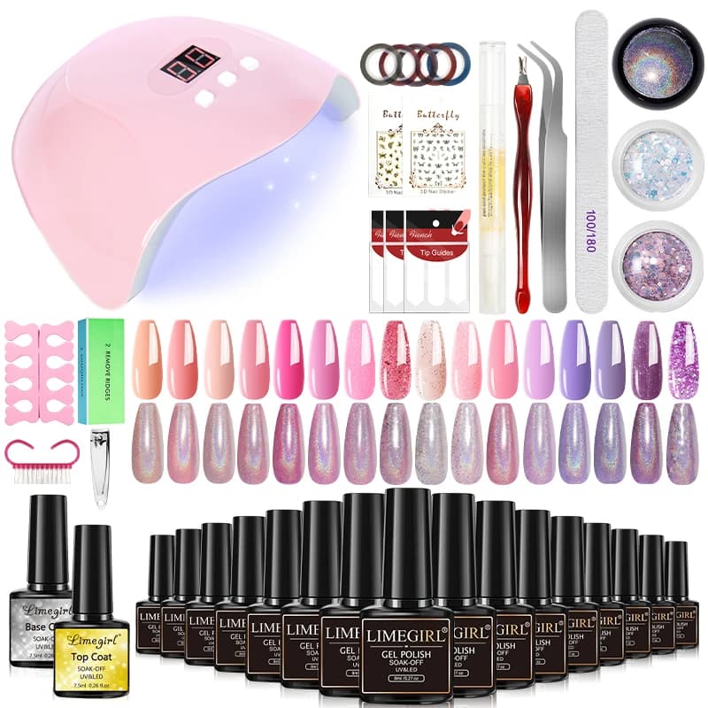 LIMEGIRL Kit Smalto Semipermanente in Gel 8ML con Base Coat, Strumento di Lucidatura e Lampada UV LED per Unghie