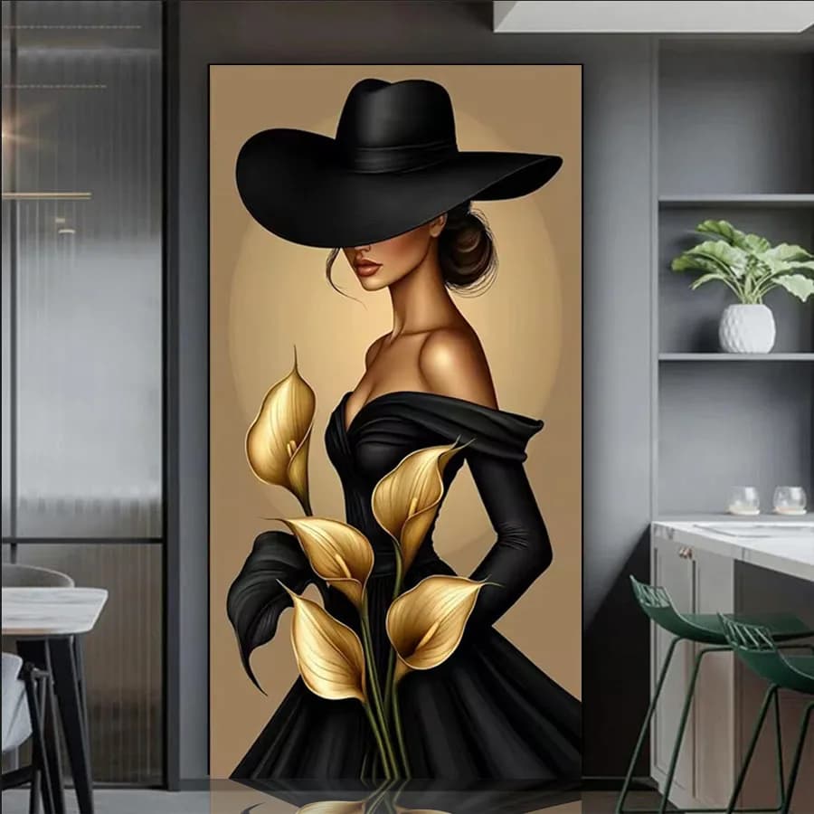 Elegant black hat woman Diy diamond painting Horseshoe flower diamond art Mosaic Jewelry cross stitch christmas Gift Home decor