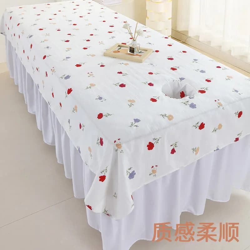 Flower Print Skin Friendly Bed Sheets for Beauty Salons with Holes, Breathable, Washable, Quick Drying, Massage Sheets