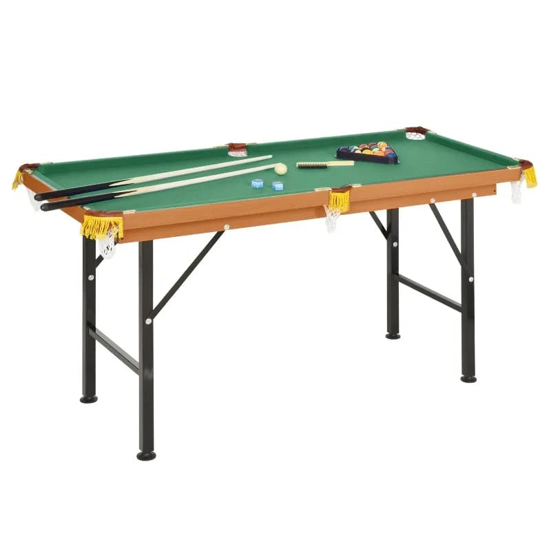 Mini Tavolo da Biliardo Pieghevole per Sala Giochi Domestica, Portatile da 55 Pollici con Palline, Stecche, Gesso, Triangolo, Rastrelliera e Spazzola
