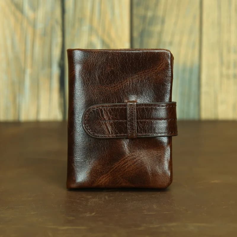 Vintage Leather Wallet Men's Bifold Short Design Top Layer Cowhide Genuine Leather Card Holder Handbag for Young Adults