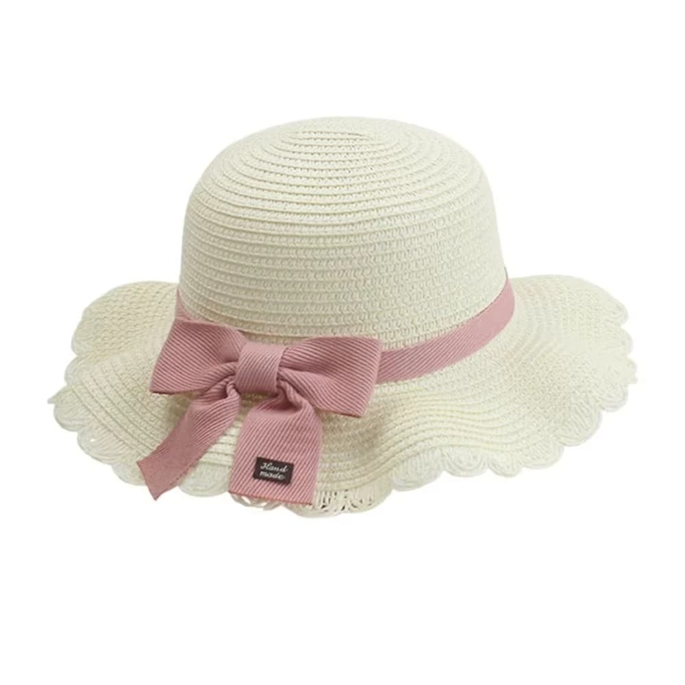 Children Summer Straw Hat Girls Beach Cap Travel Sun Protection Sun Fisherman Hat for Child Squinting Eyes Bowknot Outdoor