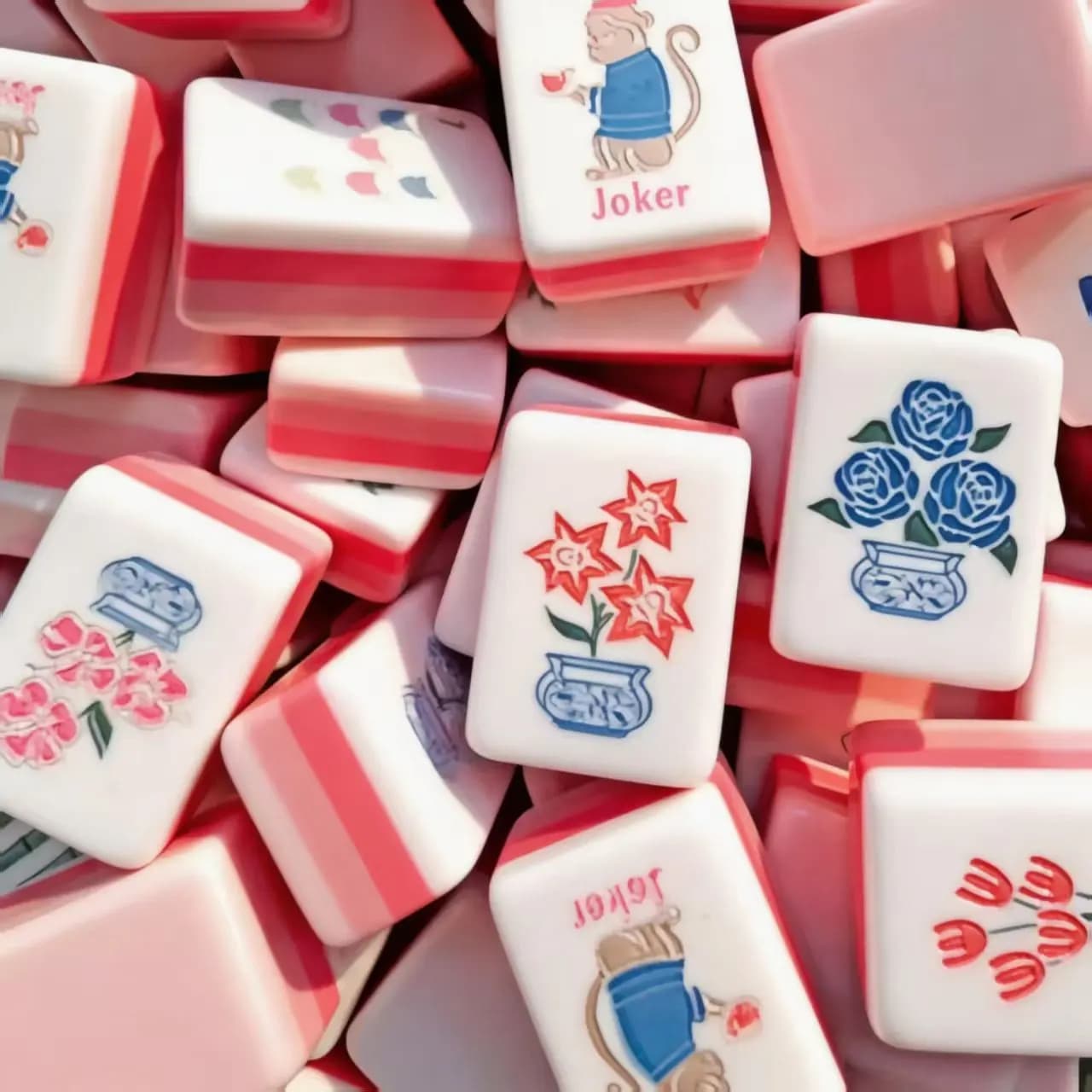 New Arrival 4-Layer Acrylic Mahjong Tiles, Hand-Painted Pink, In Stock