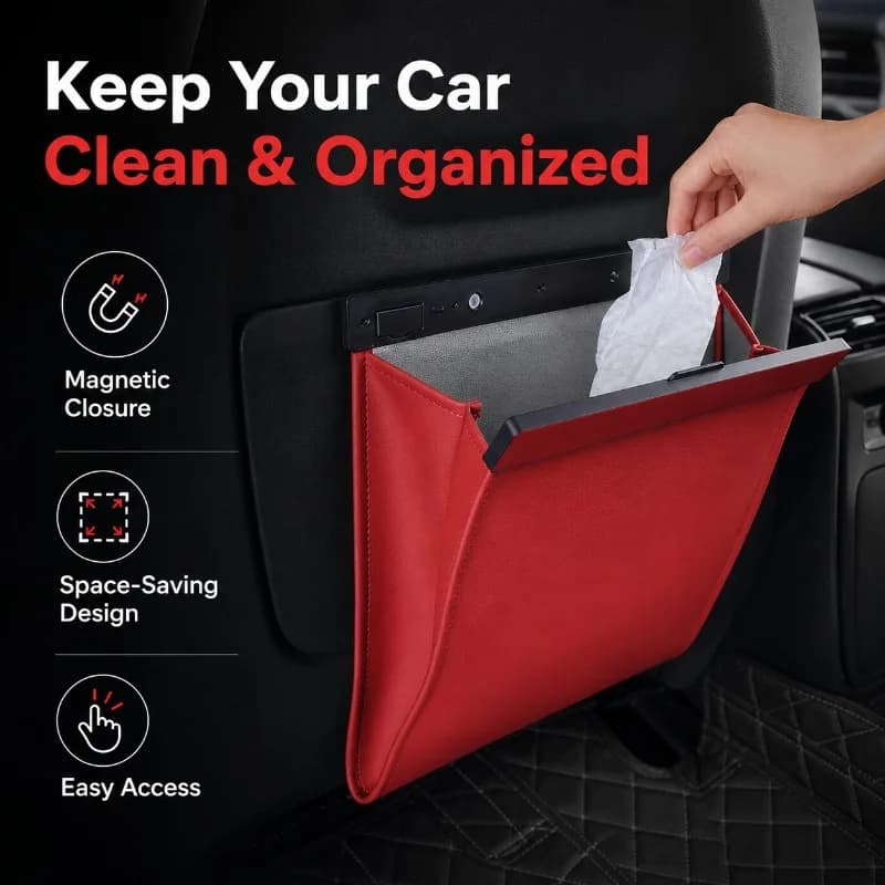 Cestino per auto pieghevole con chiusura magnetica, in pelle PU impermeabile, organizer da agganciare al sedile posteriore, contenitore per rifiuti a prova di perdite, 5 colori