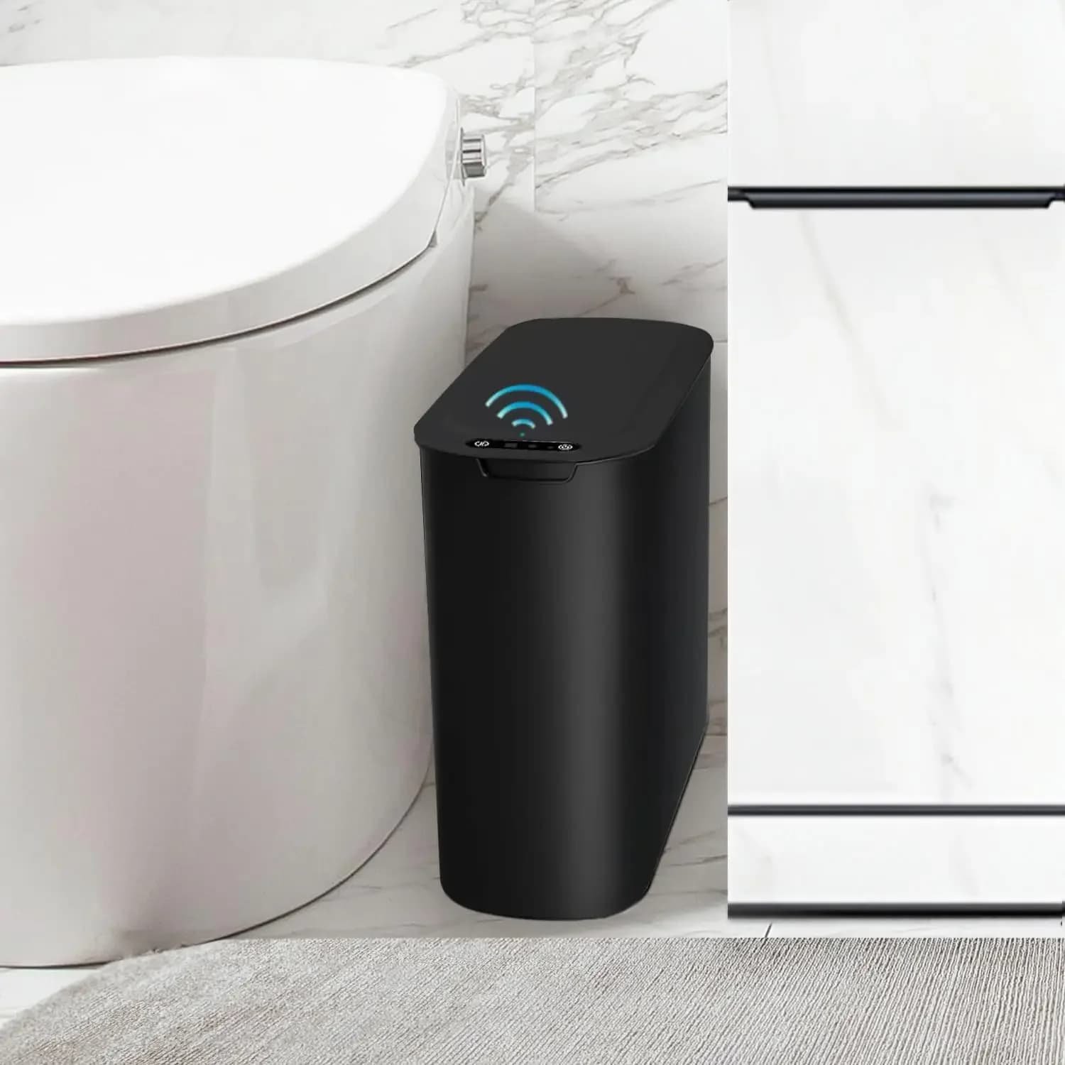 Touchless Motion Sensor Trash Can, 2.6 Gallon Slim Wastebasket for Bathroom, Office, Bedroom - Black