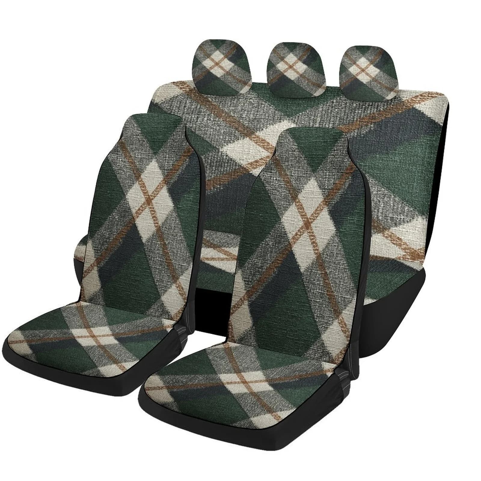 Plaid Pattern Themed Car Seat Cover Set For Most Cars, Trendy High-quality Car Seat Protector Covers Full Set, Universal Car Sea